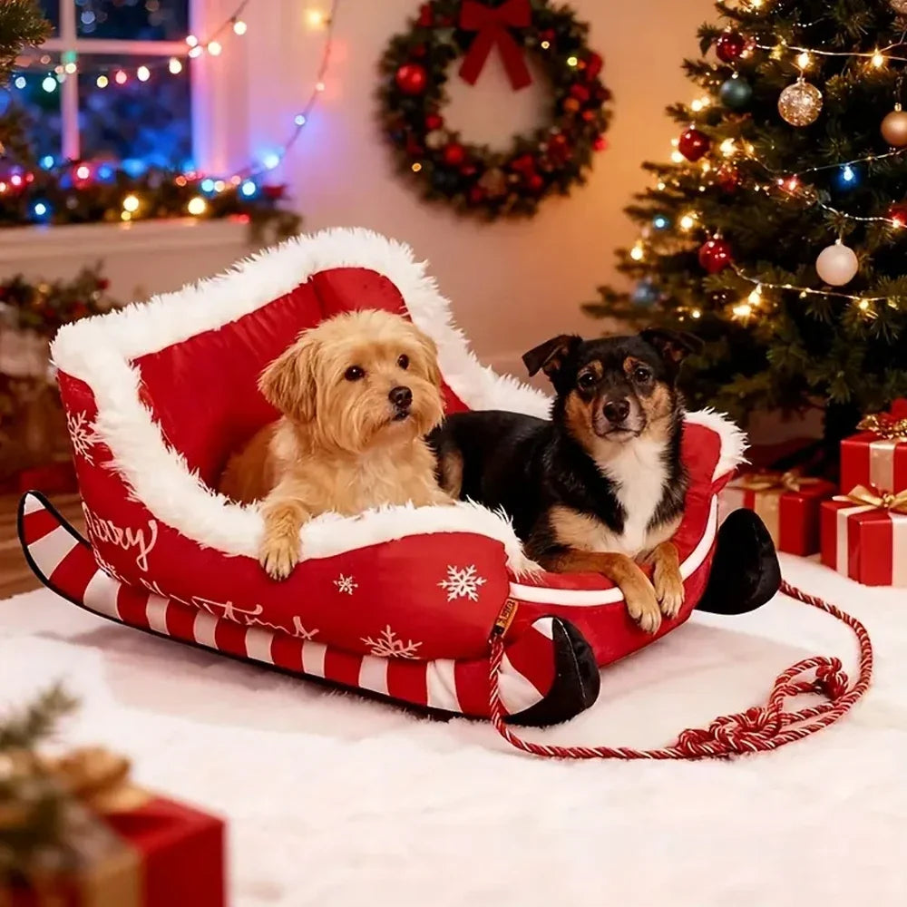 Christmas Sleigh Bed  Removable Washable Plush Pet