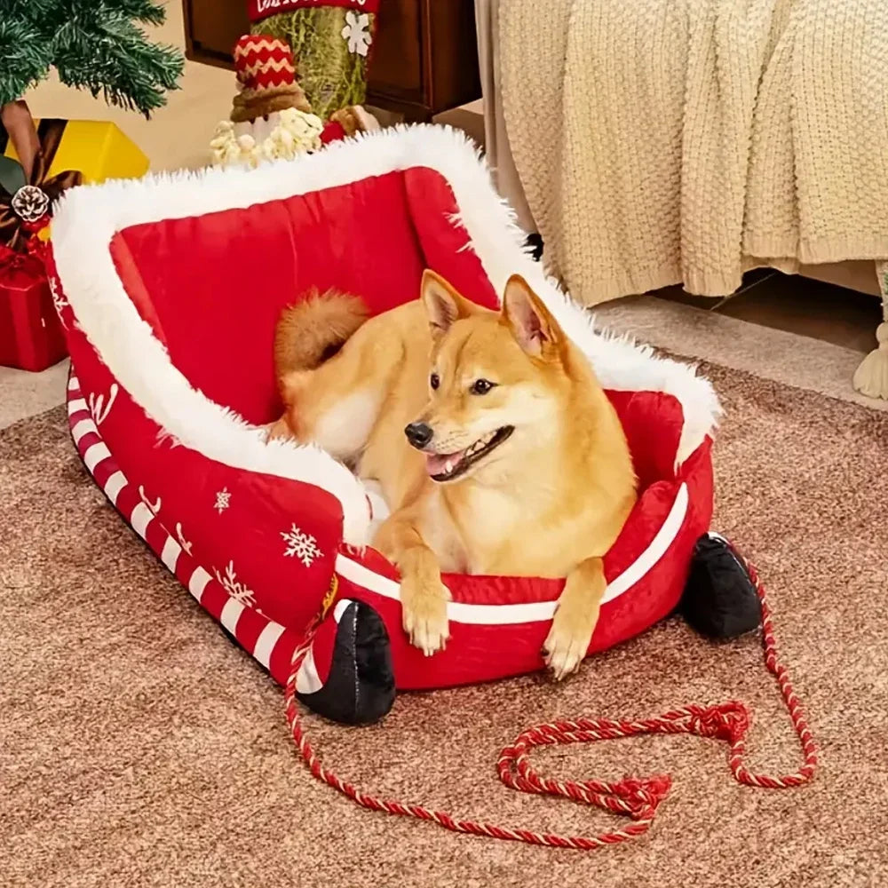 Christmas Sleigh Bed  Removable Washable Plush Pet