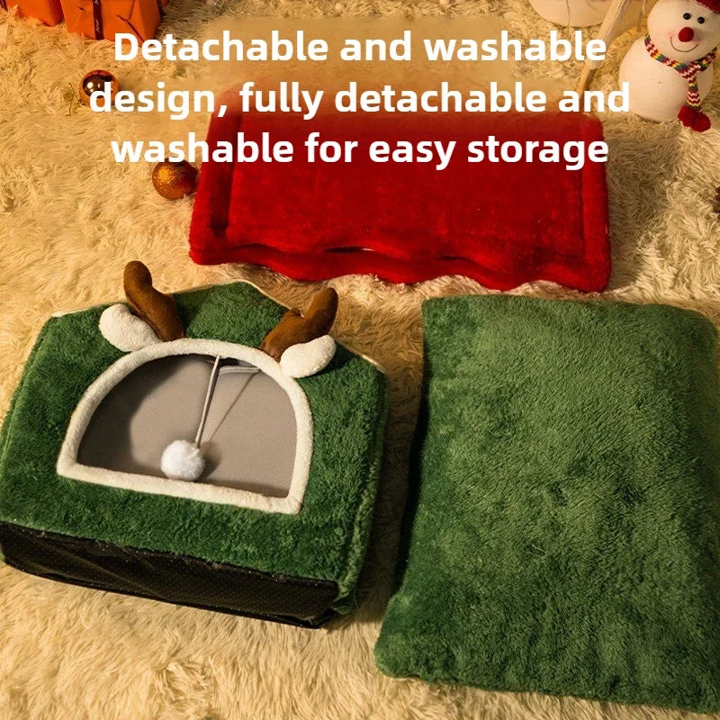 Christmas Cat Nest Pet Warm Soft Plush