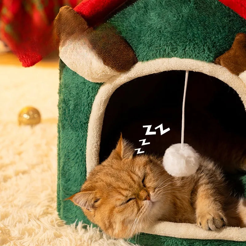 Christmas Cat Nest Pet Warm Soft Plush