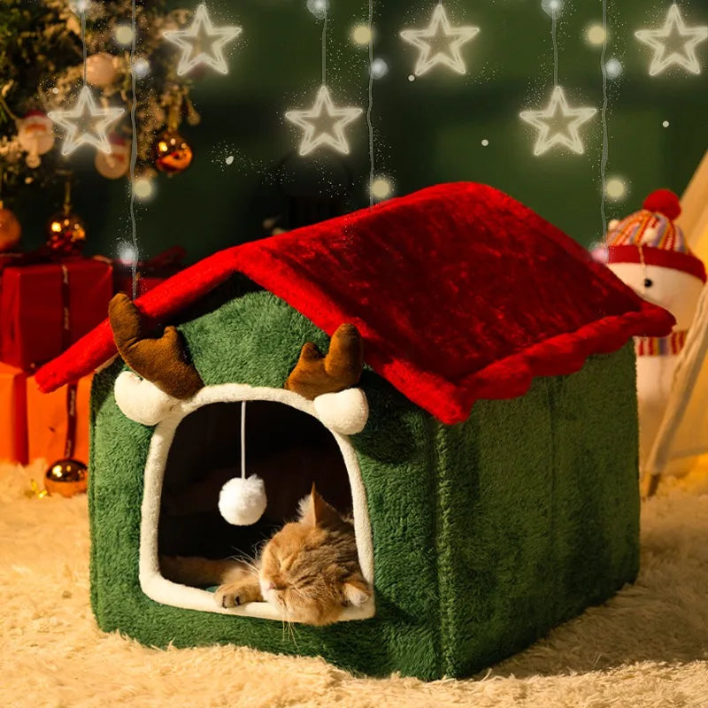 Christmas Cat Nest Pet Warm Soft Plush