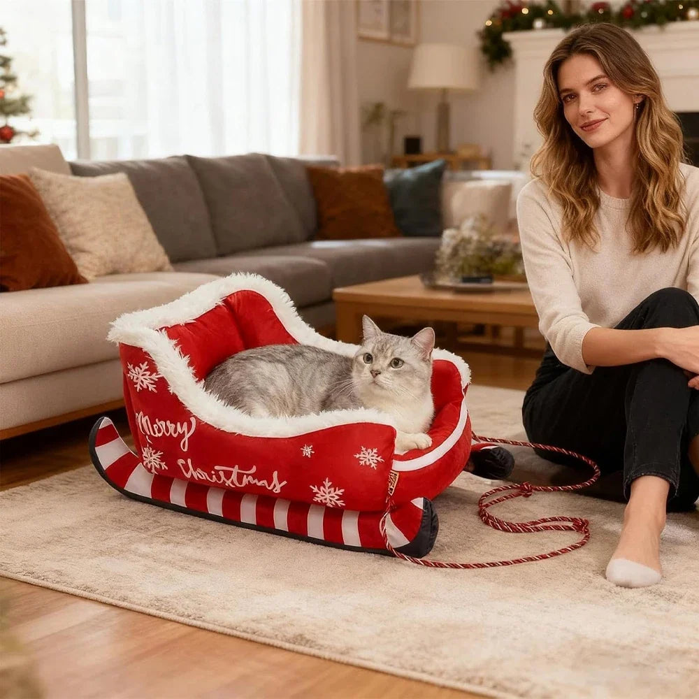 Christmas Sleigh Bed  Removable Washable Plush Pet
