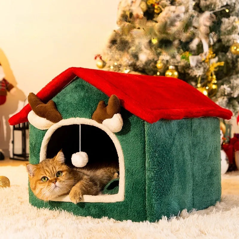 Christmas Cat Nest Pet Warm Soft Plush